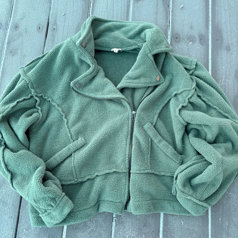 POL Green bomber-style Fleece Jacket